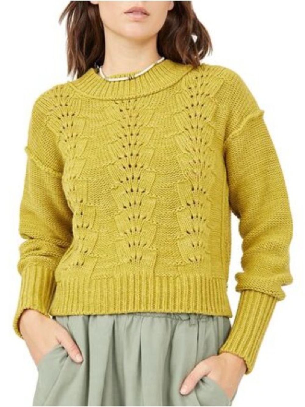 Free People Bell Song Pullover Jumper Sweater Knit Green size Small